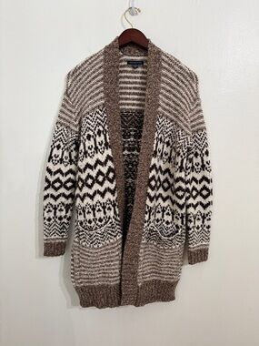 AMERICAN EAGLE Open Front Long Cardigan Sweater Womens Small Fair Isle Ladies